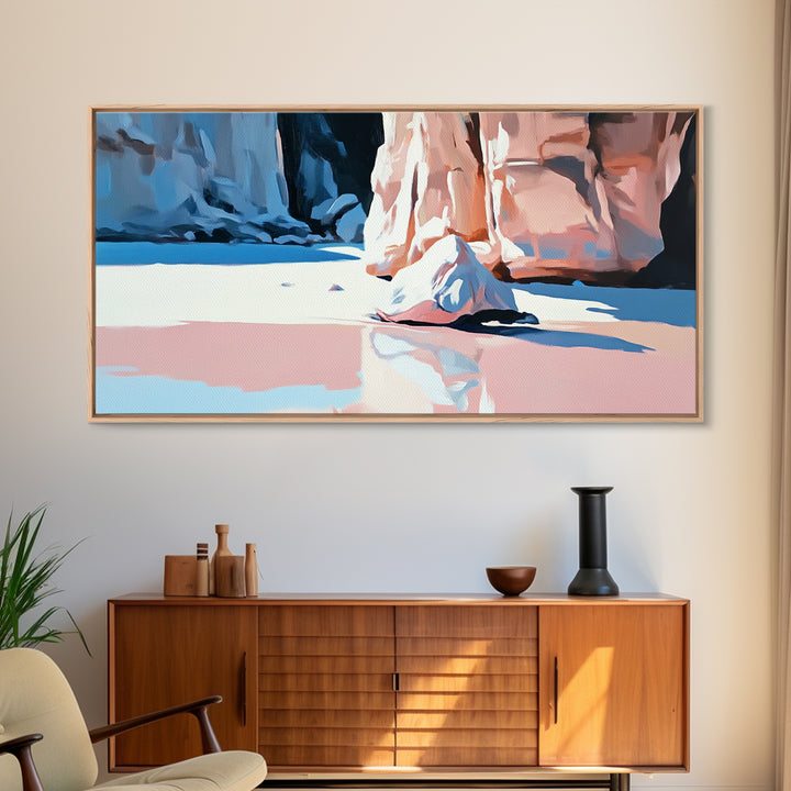 Canyon Reflection, Nature Wall Art, Modern Landscape Art, Neutral Earth Tones, Boho Aesthetic, Framed Canvas Print, Living Room Decor