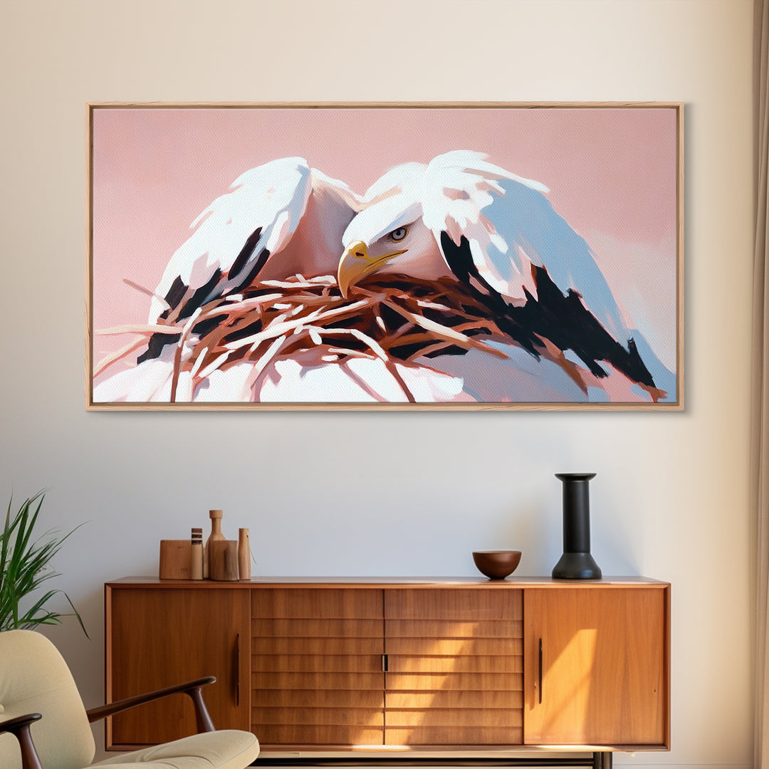 Bald Eagle, Wildlife Nest, Majestic Bird Art, American Symbol, Nature Aesthetic, Home Office Decor, Living Room Art, Framed Canvas Print