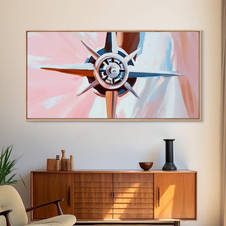 Compass Rose, Nautical Art, Pink Tones, Maritime Decor, Framed Canvas Print, Coastal Home Art, Boho Wall Art, Office Wall Decor