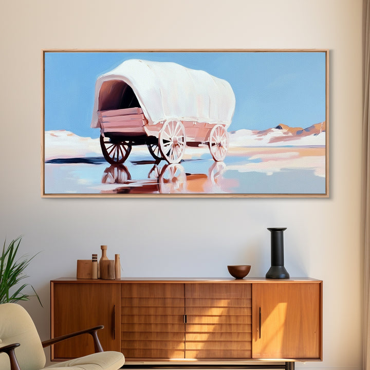 Covered Wagon, Western Art, Pioneer Print, Rustic Decor, Framed Canvas Print, Living Room Wall Art, Boho Farmhouse Style