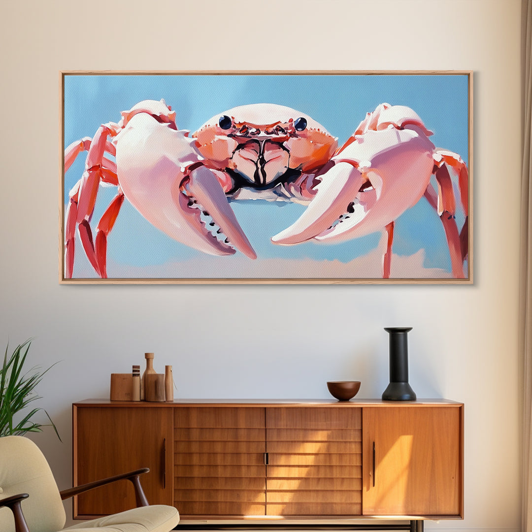 Crab Illustration, Ocean Life, Coastal Kitchen, Beach House Wall Art, Canvas Print, Nautical Artwork, Seaside Aesthetic, Marine Art