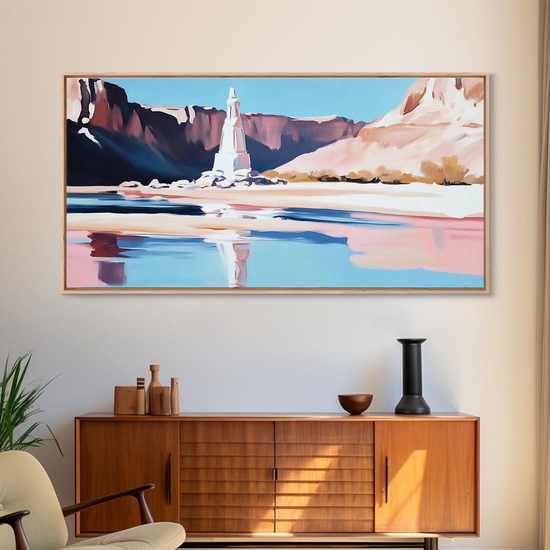 Desert Monument, Canyon Reflection, Southwest Landscape, Framed Canvas Print, Western Art, Rustic Home Decor, Nature Wall Art, Earthy Tones