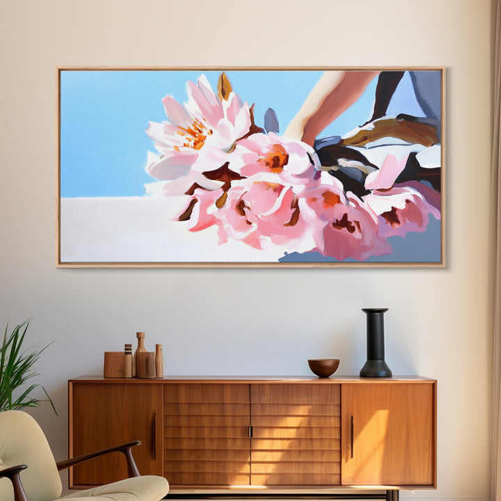 Blush Bouquet, Delicate Flowers, Feminine Touch, Framed Canvas Print, Soft Pastel Decor, Elegant Wall Art, Bedroom Aesthetic, Wedding Gift