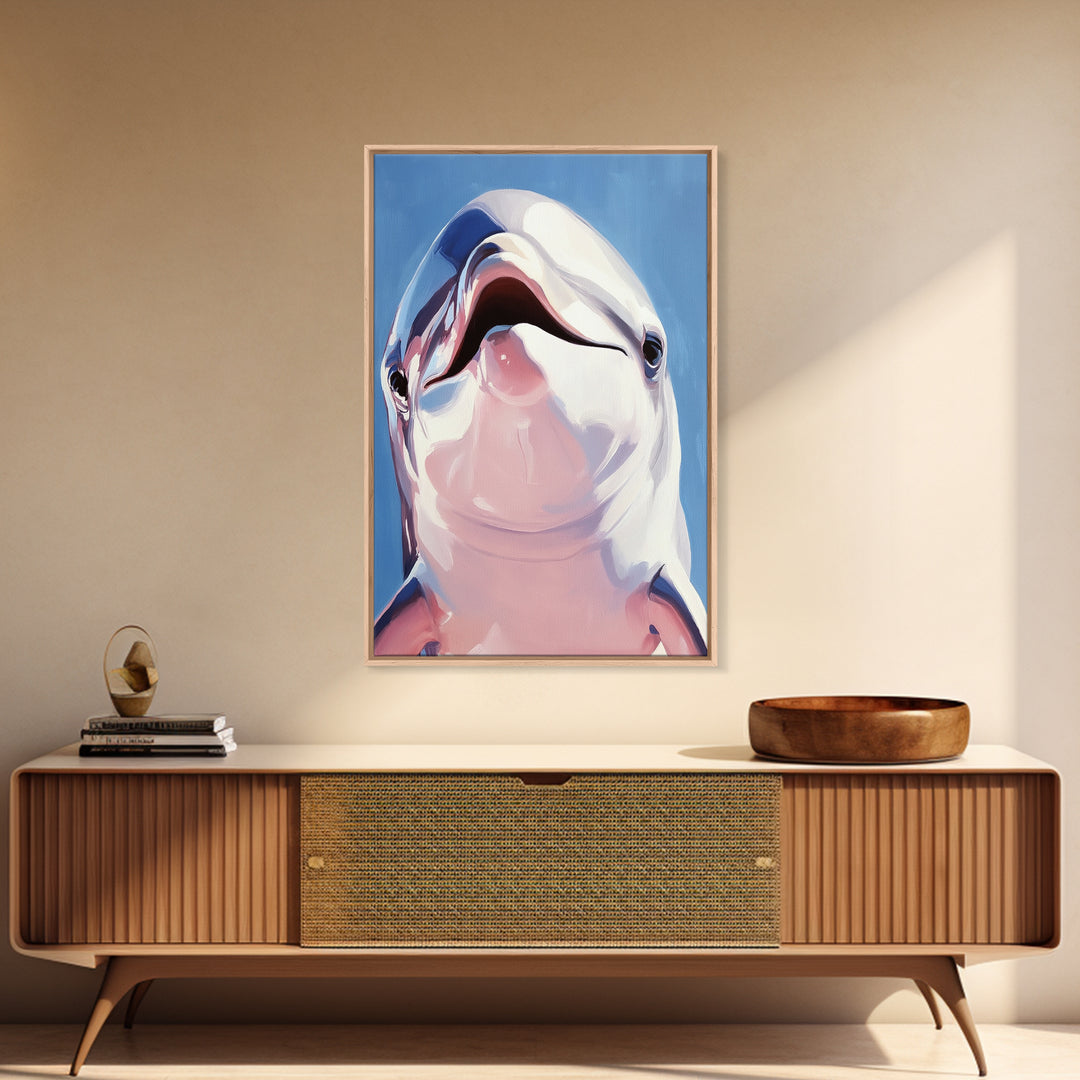 Dolphin Smile, Ocean Wildlife, Playful Sea Art, Coastal Decor, Nautical Wall Art, Canvas Print, Kids Room Art, Marine Animal Painting