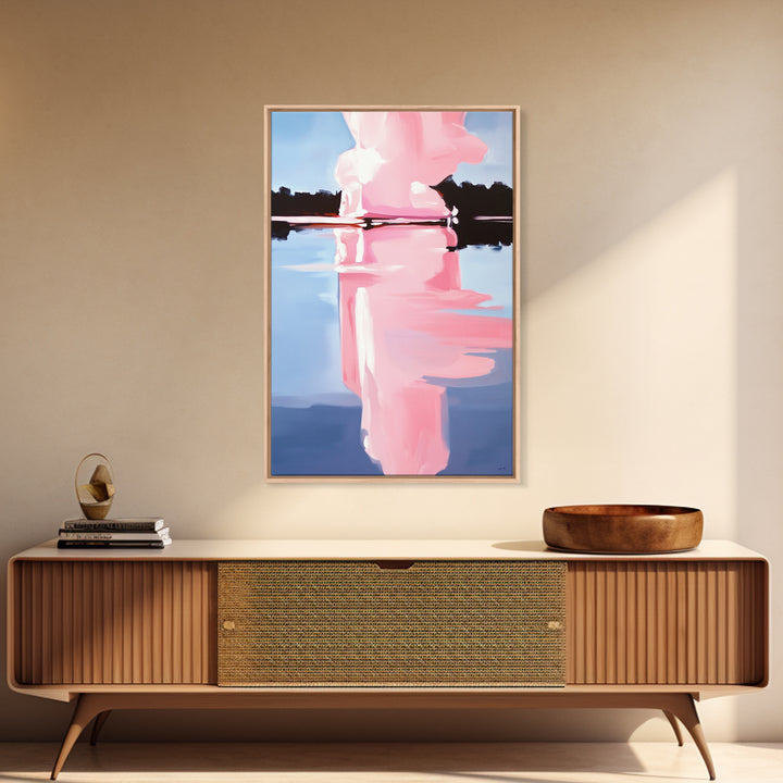 Pink Cloud, Reflection Art, Modern Landscape, Framed Canvas Print, Blue Sky Painting, Large Wall Art, Minimalist Decor, Office Art