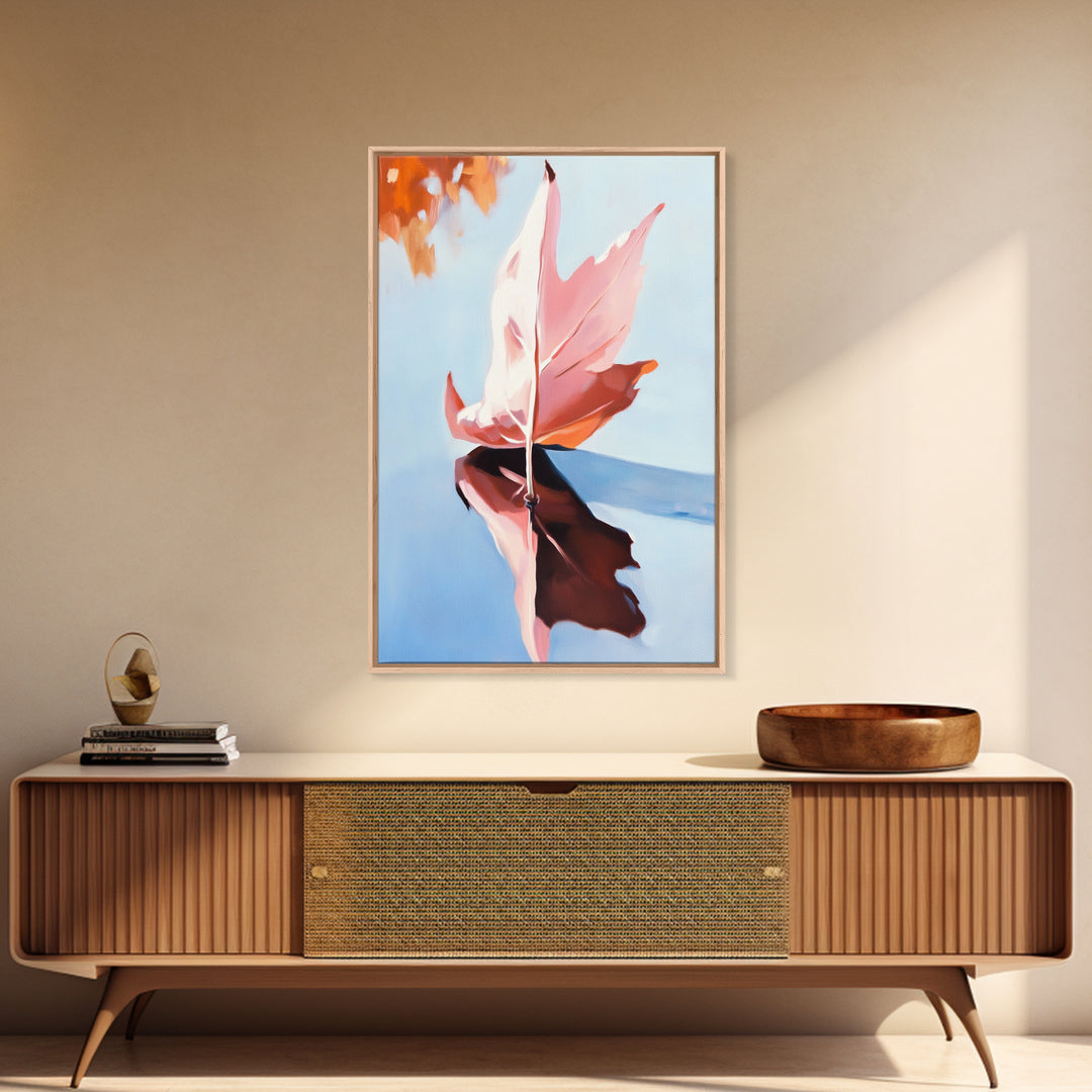 Autumn Leaf, Fall Reflection, Nature Art, Seasonal Wall Decor, Framed Canvas Print, Fall Art, Living Room Print, Cozy Wall Art