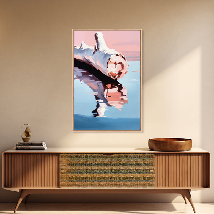 Driftwood, Lake Reflection, Nature Wall Art, Rustic Cabin Decor, Framed Canvas Print, Minimalist Landscape, Living Room Wall Art