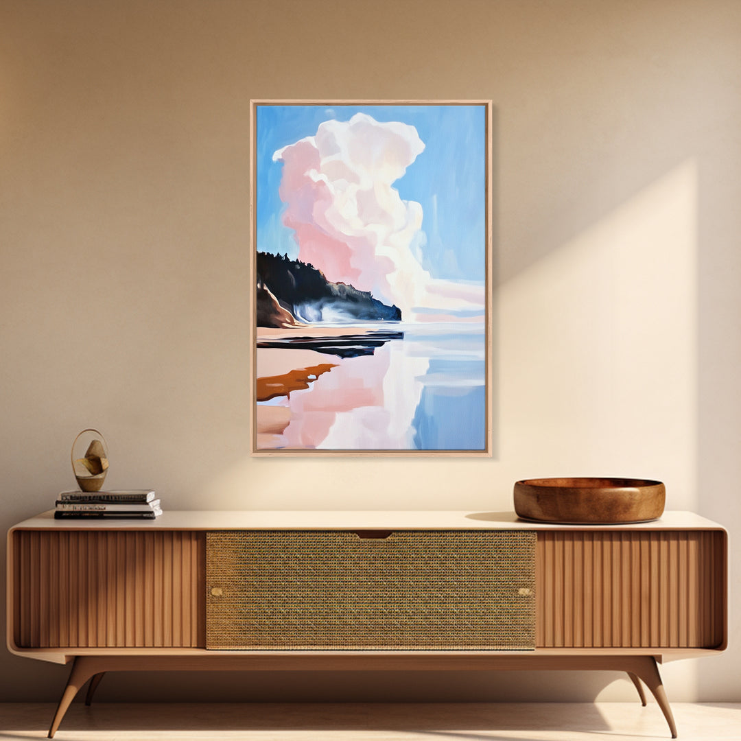 Cloud Reflection, Coastal Landscape, Ocean Sunset Art, Seaside Wall Decor, Framed Canvas Print, Minimalist Beach Art, Living Room Print