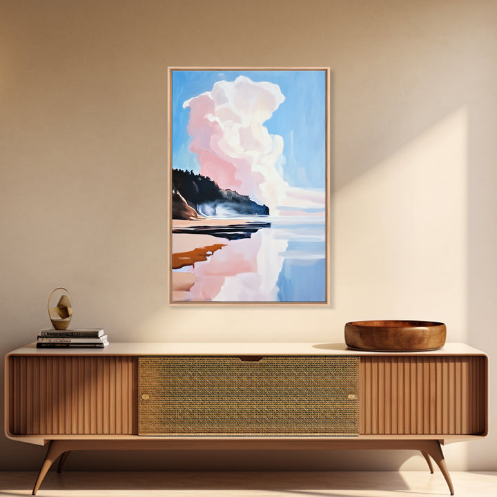 Cloud Reflection, Coastal Landscape, Ocean Sunset Art, Seaside Wall Decor, Framed Canvas Print, Minimalist Beach Art, Living Room Print
