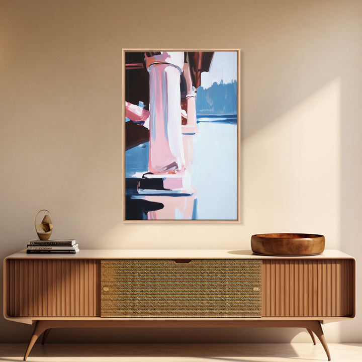 Bridge Reflection, Water Landscape, Framed Canvas Print, Tranquil Wall Art, Modern Minimalist Painting, Calm Home Aesthetic, Neutral Decor