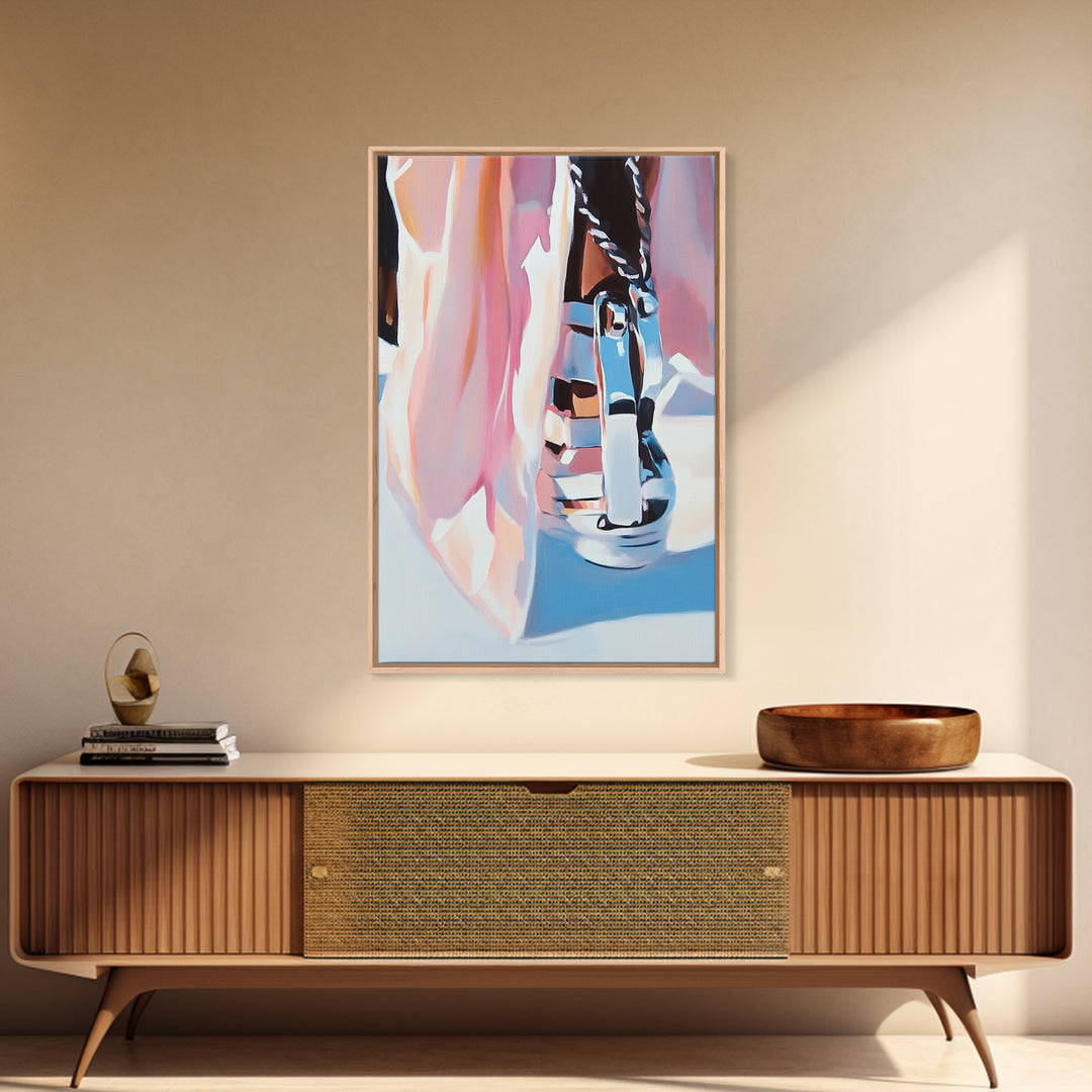 Chrome Boot, Fashion Illustration, Framed Canvas Print, Modern Wall Art, High Fashion Aesthetic, Bold Home Decor, Unique Statement Piece