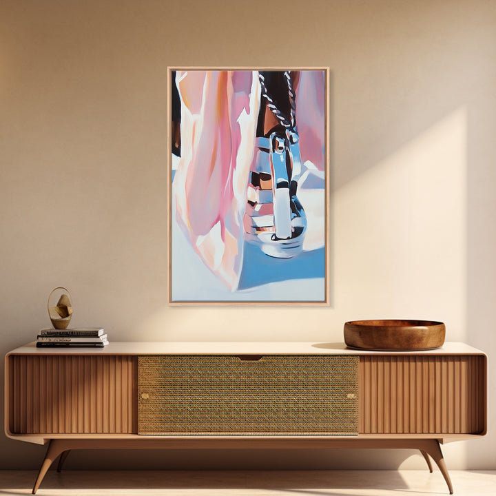 Chrome Boot, Fashion Illustration, Framed Canvas Print, Modern Wall Art, High Fashion Aesthetic, Bold Home Decor, Unique Statement Piece