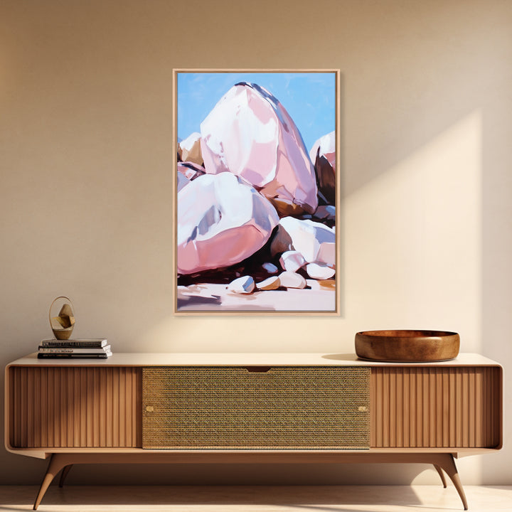Pink Boulders, Desert Rocks, Framed Canvas Print, Minimalist Nature Wall Art, Earthy Home Decor, Boho Aesthetic, Southwest Landscape