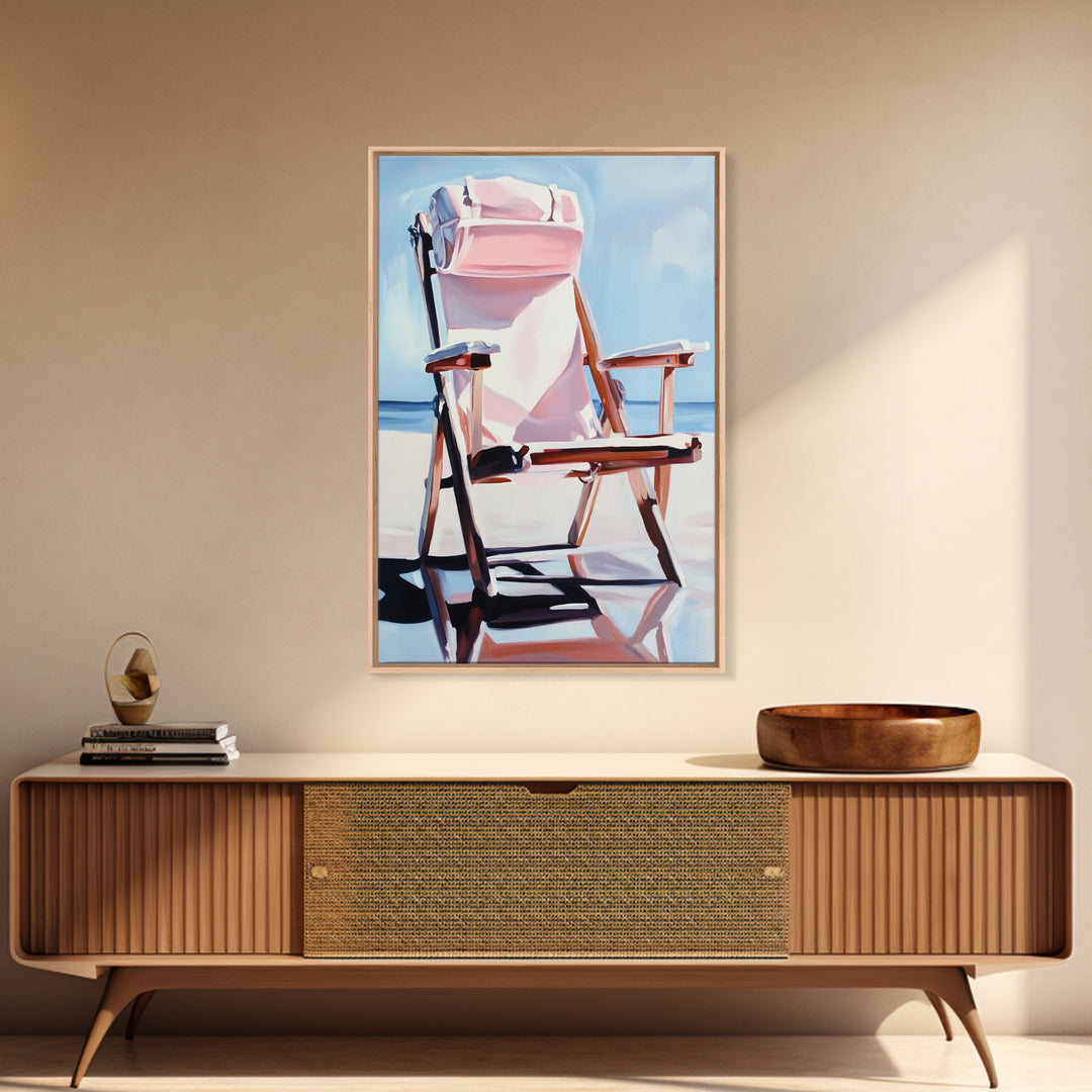 Beach Chair, Relaxing Art, Seaside Escape, Summer Vibes, Canvas Print, Coastal Home Decor, Boho Aesthetic, Minimalist Beach Scene
