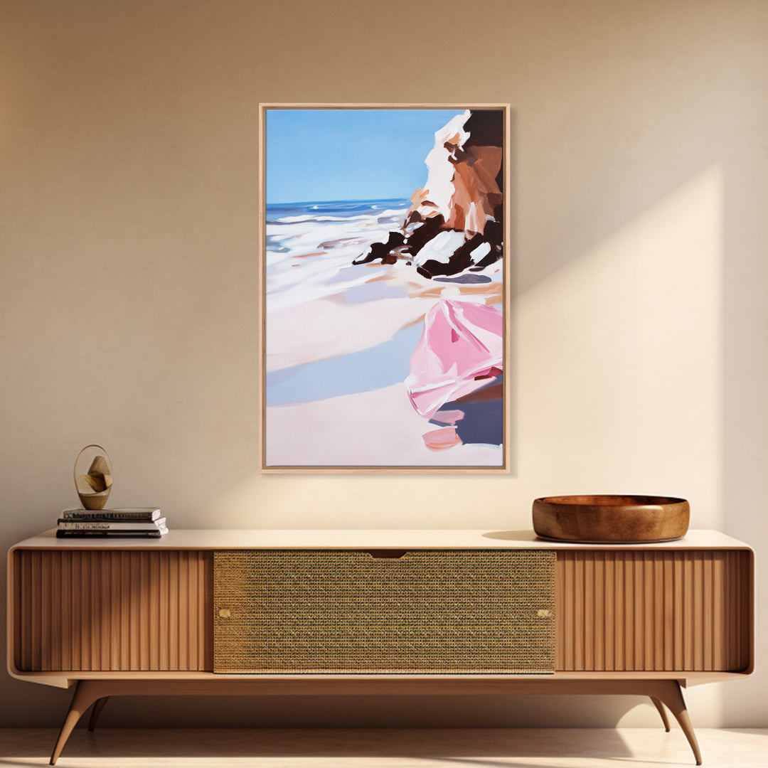 Ocean Cliffs, Coastal View, Framed Canvas Print, Beach House Wall Art, Minimalist Seascape, Nautical Home Aesthetic, Summer Vibes