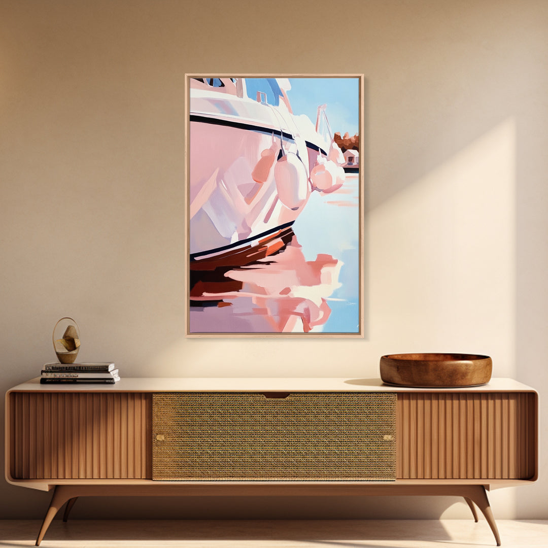 Coastal, Boat, Reflection, Nautical, Framed Canvas Print, Modern Wall Art, Minimalist Decor, Ocean Wall Art, Living Room Artwork, Beach Aesthetic