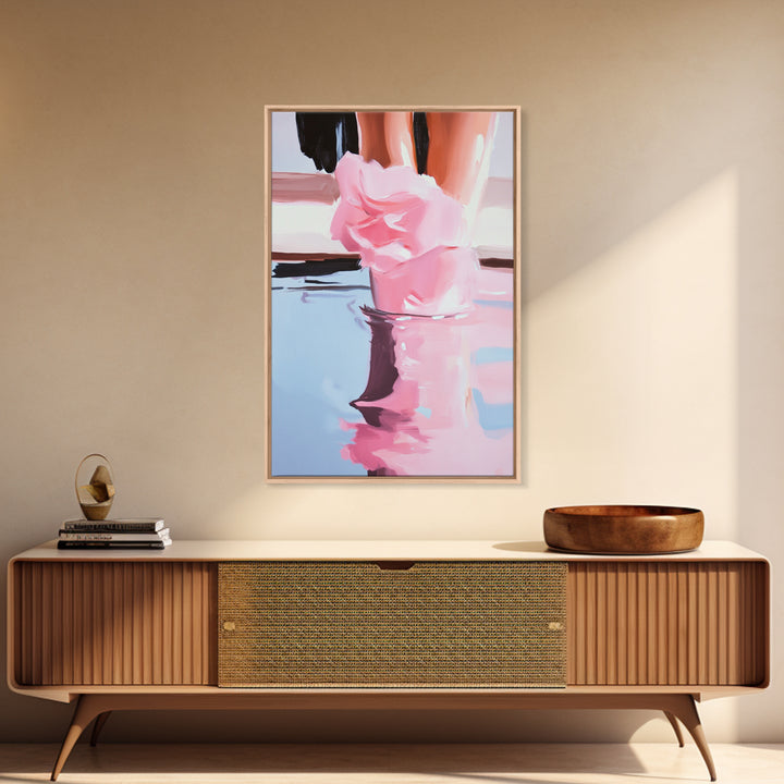 Romantic, Water, Reflection, Feminine, Framed Canvas Print, Elegant Minimalist Artwork, Soft Aesthetic Home Decor, Bedroom Wall Art, Fashion Art