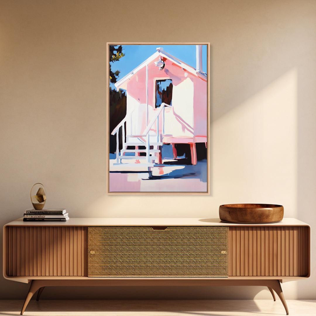 Cabin in Snow, Winter Scene, Cozy Home, Rustic Retreat, Framed Canvas Print, Nature Wall Art, Minimalist Aesthetic, Christmas Decor