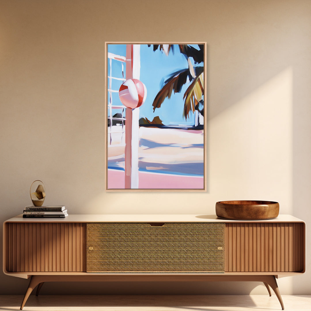 Beach Volleyball, Coastal Fun, Tropical Vibes, Sunset Sport, Canvas Print, Summer Wall Art, Beach House Decor, Relaxed Style