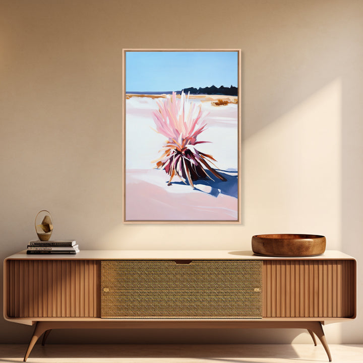 Desert Plant, Soft Pink Tones, Modern Botanical Wall Art, Framed Canvas Print, Southwest Decor, Minimalist Nature Painting