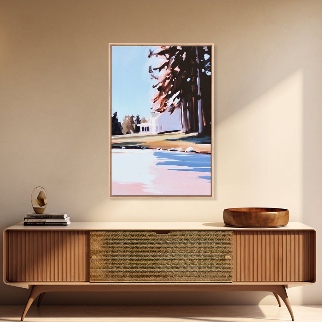 Autumn Tree, Tranquil Landscape Painting, Nature Retreat Art, Framed Canvas Print, Cozy Cabin Wall Decor, Fall Aesthetic