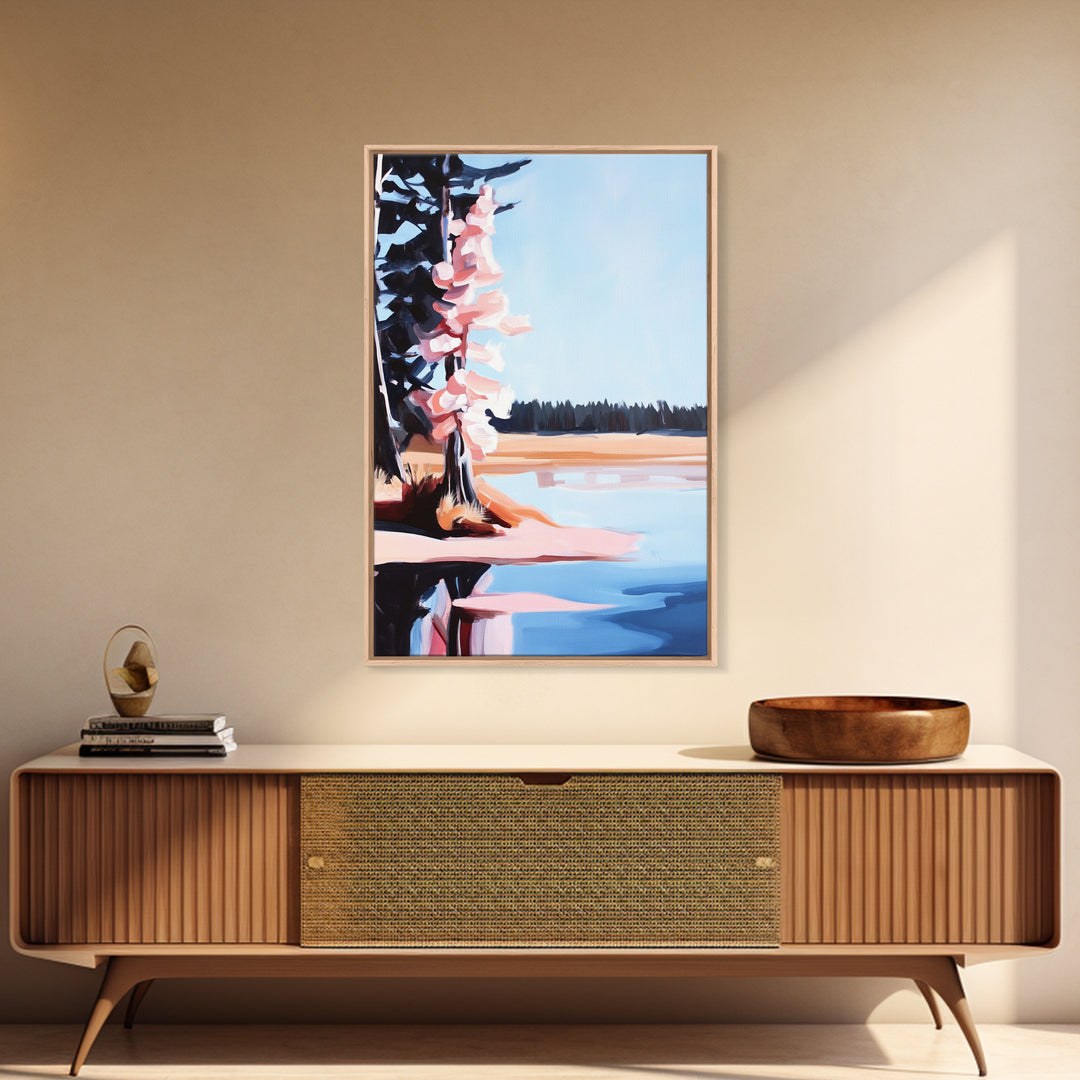 Autumn Lake, Reflection Art, Nature Print, Landscape Wall Art, Framed Canvas Print, Minimalist Decor, Forest Scene, Cabin Aesthetic