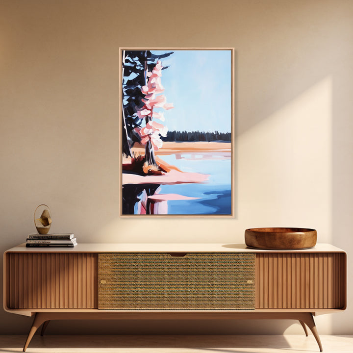 Autumn Lake, Reflection Art, Nature Print, Landscape Wall Art, Framed Canvas Print, Minimalist Decor, Forest Scene, Cabin Aesthetic