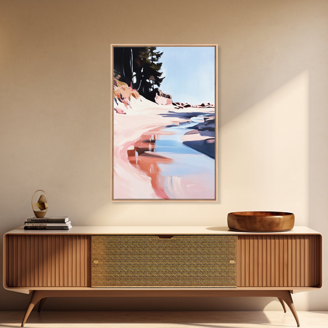 Coastal Forest Scene, Beach Landscape Art, Minimalist Seaside Painting, Framed Canvas Print, Boho Wall Decor, Nature Lover Gift, Bedroom Art