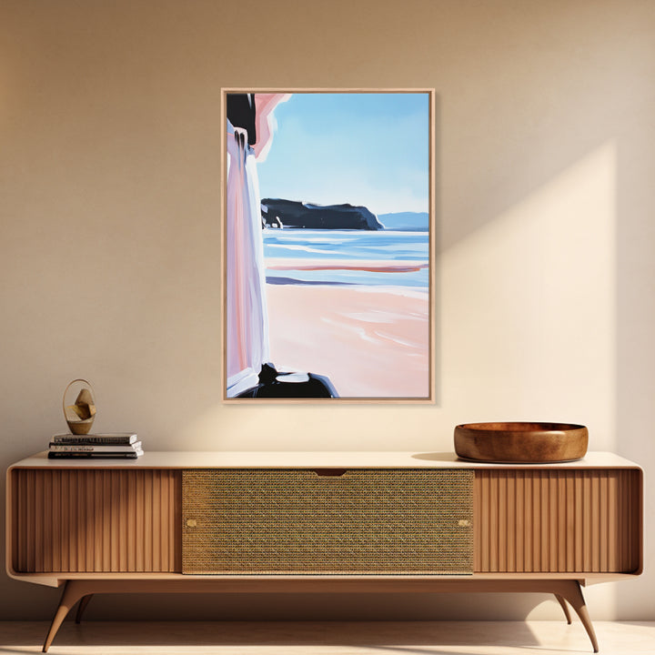Ocean Horizon, Coastal Landscape, Serene Beach Art, Pastel Tones, Framed Canvas Print, Minimalist Home Decor, Living Room Art