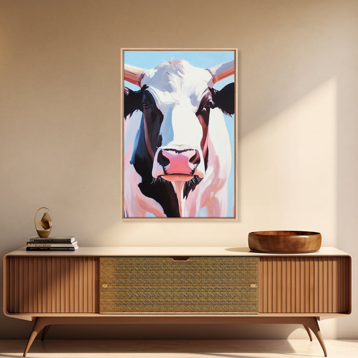 Cow Portrait, Farmhouse Animal Art, Rustic Wall Decor, Country Home Aesthetic, Modern Barn Decor, Canvas Print, Kitchen Wall Art
