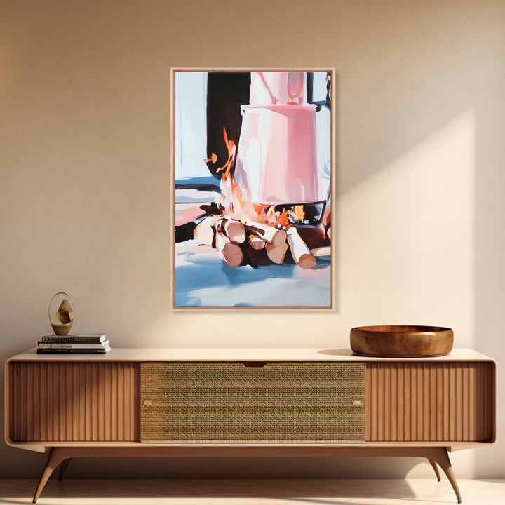 Campfire, Cozy Art, Autumn Decor, Rustic Wall Art, Framed Canvas Print, Cabin Vibes, Warm Aesthetic, Nature Lover Artwork