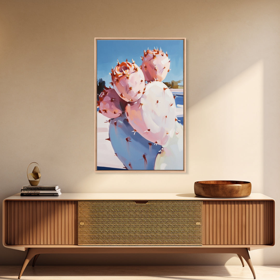 Cactus Bloom, Southwest Decor, Desert Art, Succulent Painting, Nature Inspired, Earthy Tones, Framed Canvas Print, Bedroom