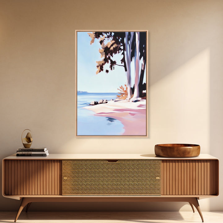 Coastal Serenity, Beach Landscape, Blue Ocean, Framed Canvas Print, Minimalist Wall Art, Modern Decor, Living Room Art, Ocean Scene