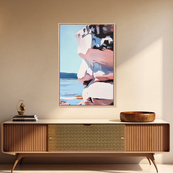 Coastal Cliffs, Ocean Wall Art, Beach House Decor, Abstract Seascape, Modern Coastal, Framed Canvas Print, Nautical Wall Art