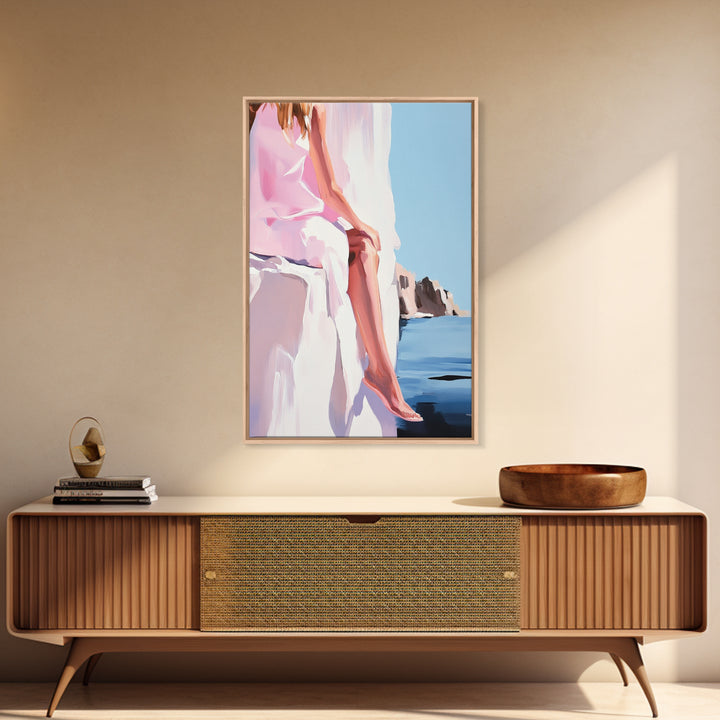 Abstract Rock, Water Reflection, Earthy Tones, Tranquil Nature Scene, Modern Aesthetic, Framed Canvas Print, Living Room Wall Art