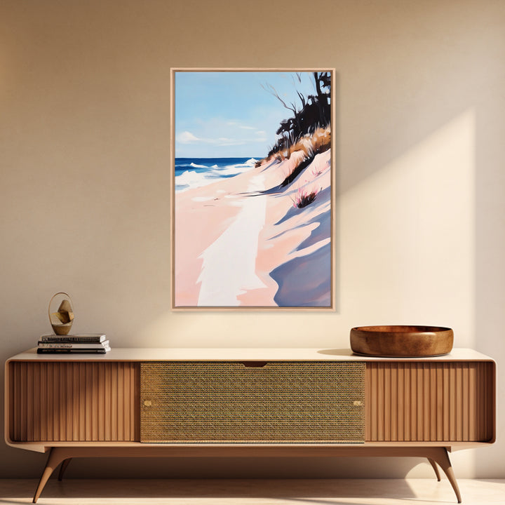 Beach Path, Coastal Art, Modern Seascape, Framed Canvas Print, Ocean Wall Art, Minimalist Beach Painting, Bedroom Wall Decor