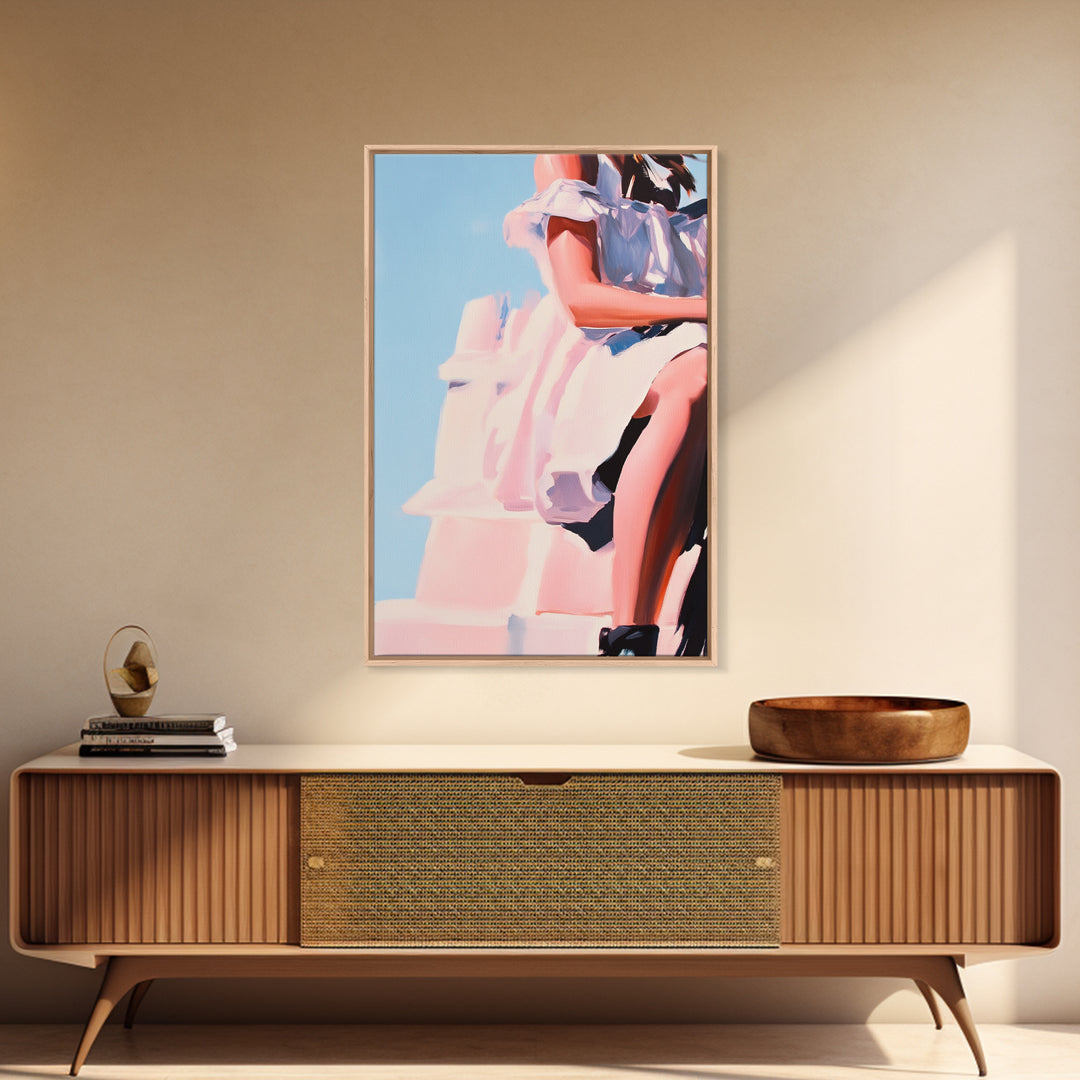 Dreamy Dress, Feminine Fashion, Soft Romantic Art, Framed Canvas Print, Boho Wall Decor, Modern Minimalist Artwork, Bedroom Wall Art