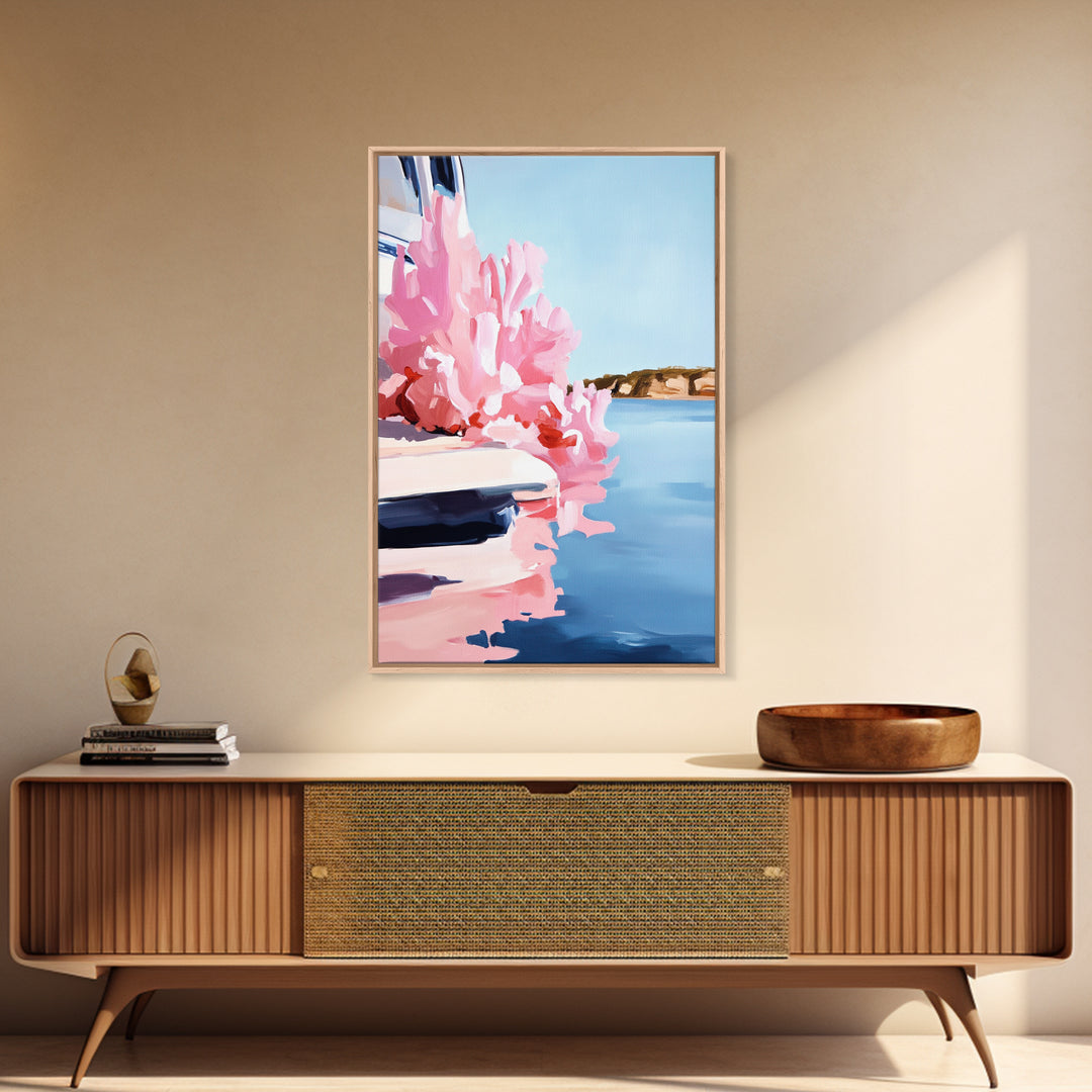 Boat Reflection, Nautical Wall Art, Ocean Painting, Framed Canvas Print, Coastal Living Decor, Modern Seascape, Beach House Artwork