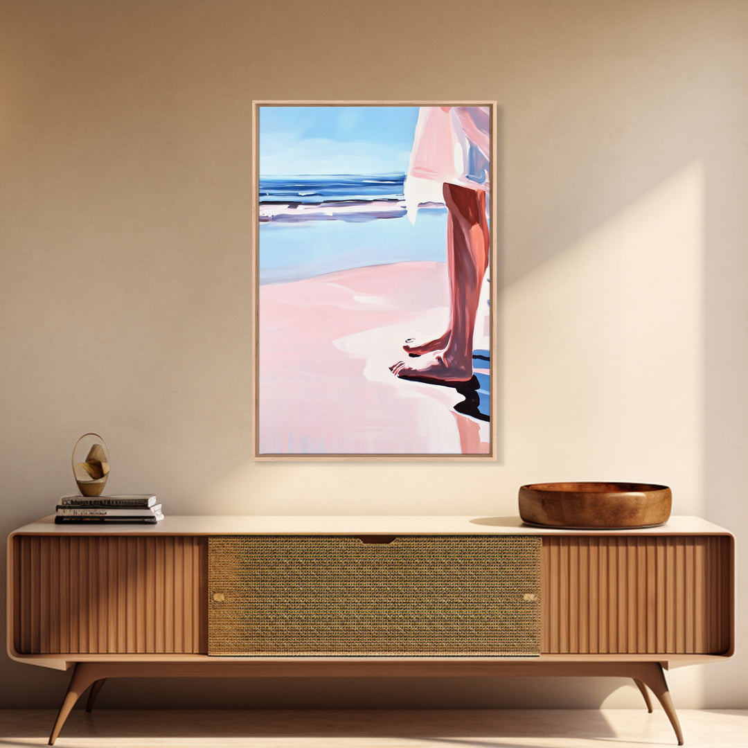 Barefoot Beach, Ocean View, Coastal Serenity, Minimalist Art, Framed Canvas Print, Seaside Aesthetic, Bedroom Decor, Relaxing Wall Art