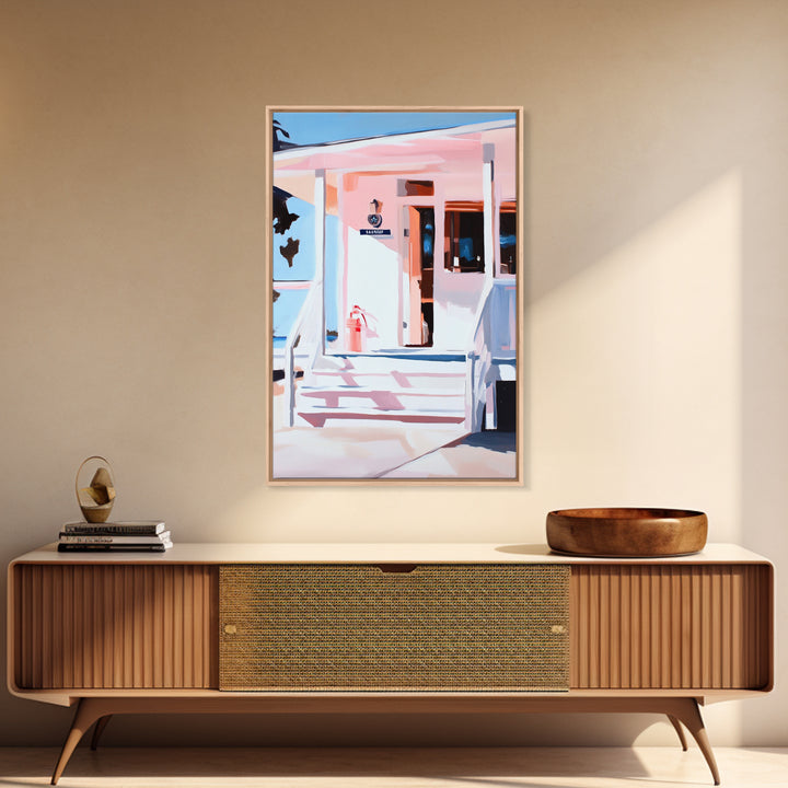 Beach House, Coastal Art, Nautical Decor, Minimalist Wall Art, Framed Canvas Print, Modern Home, Living Room Art, Pastel Painting