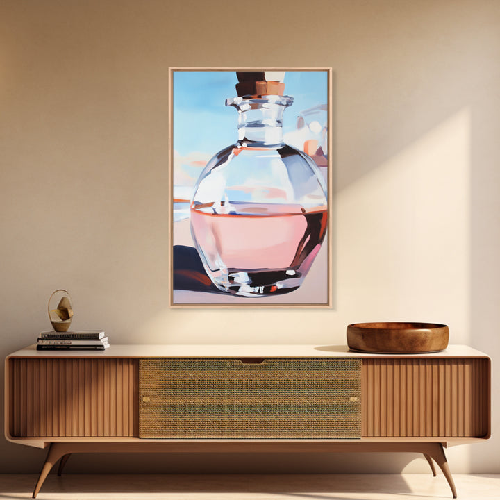 Abstract Bottle, Pink Aesthetic, Modern Kitchen Wall Art, Contemporary Bar Decor, Minimalist Still Life, Framed Canvas Print