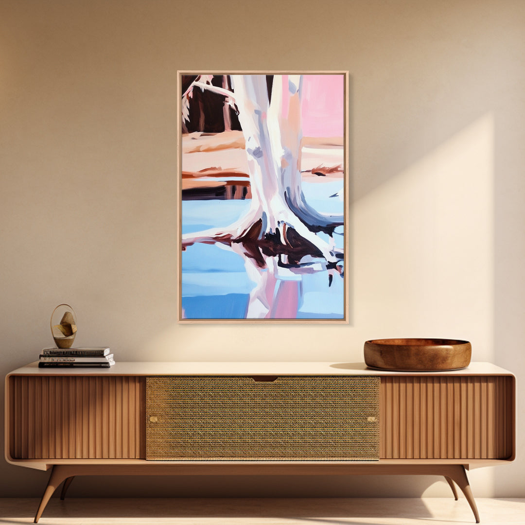 Tree Reflection, Nature Inspired Art, Framed Canvas Print, Minimalist Landscape, Tranquil Water Painting, Contemporary Home Decor