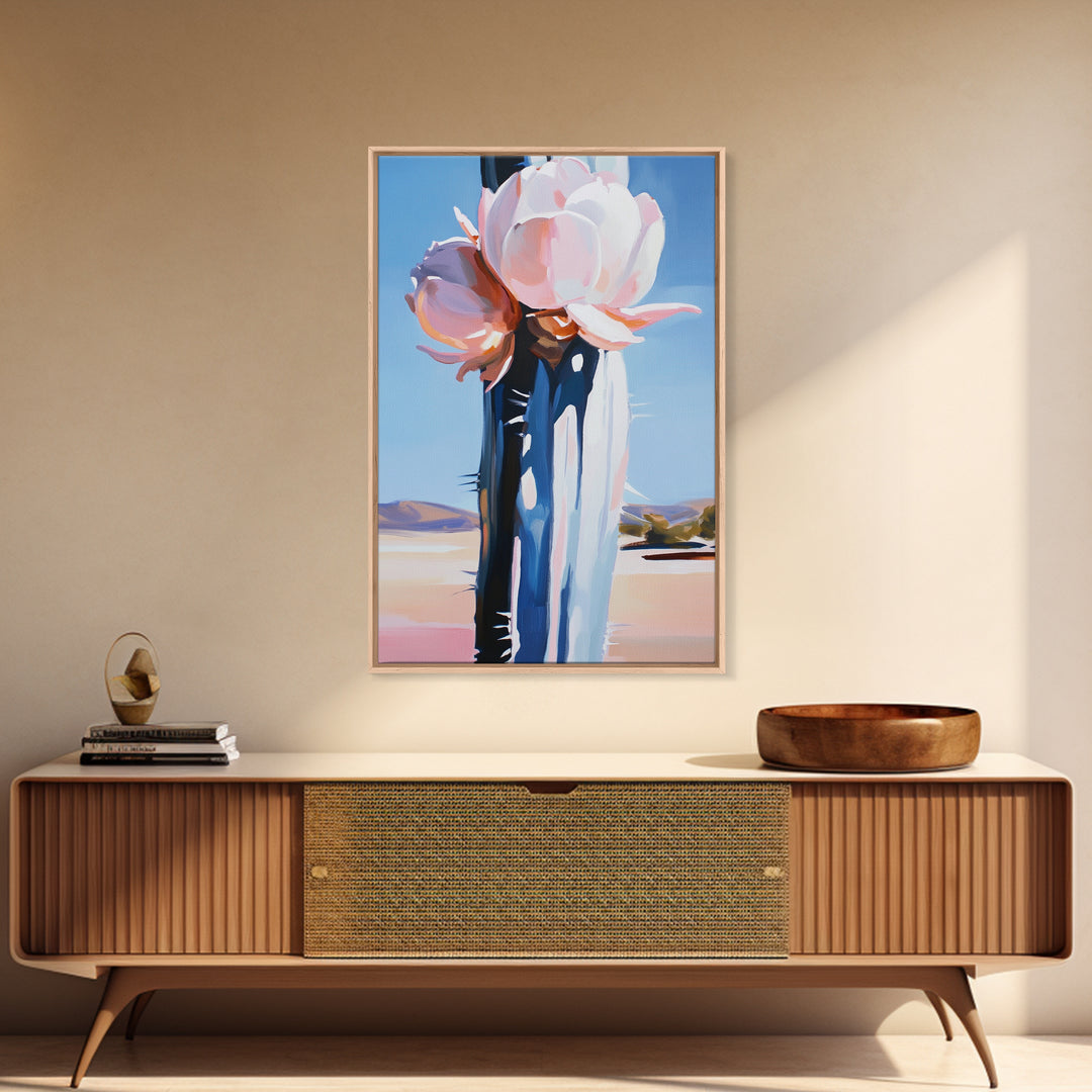 Desert Flowers, Modern Botanical Art, Pastel Succulent Painting, Nature Inspired Wall Decor, Framed Canvas Print, Aesthetic Home Art