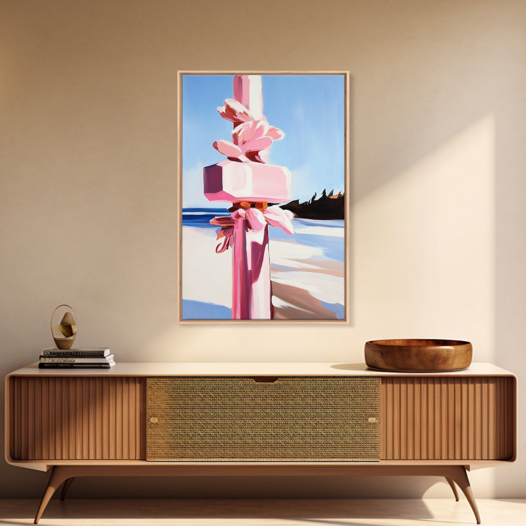 Abstract Coastal Pillar, Ocean Inspired Art, Minimalist Blue Aesthetic, Beach House Decor, Canvas Print, Framed Canvas Print