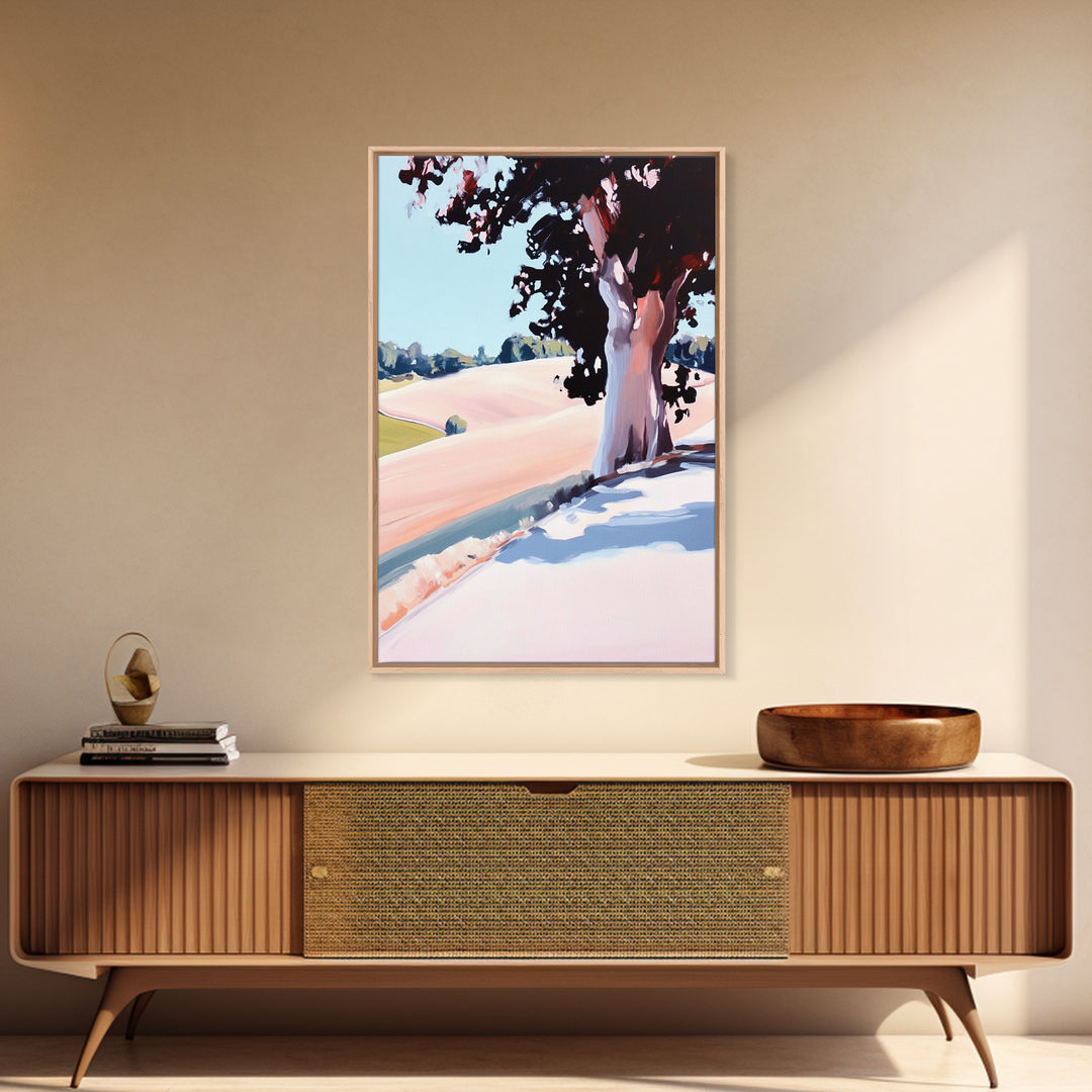 Rolling Hills, Tranquil Landscape, Country Scene, Framed Canvas Print, Rustic Farmhouse Decor, Nature Wall Art, Cozy Living Room Artwork