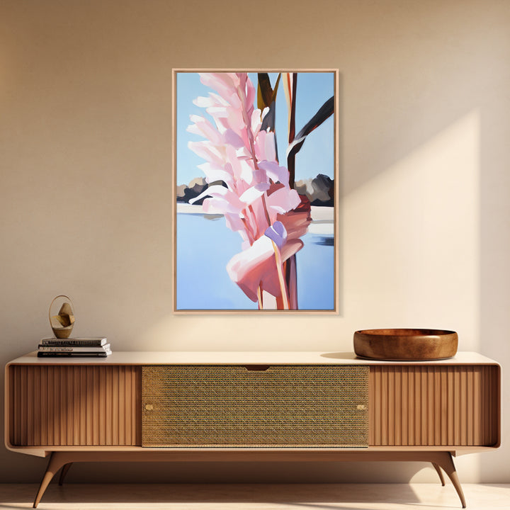 Botanical, Pink Flowers, Summer Nature Art, Canvas Print, Floral Painting, Minimalist Wall Decor, Feminine Home Art, Bedroom Wall Art