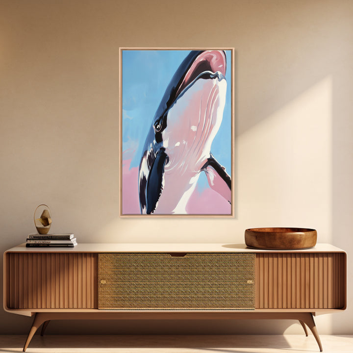 Majestic Whale, Ocean Wonder, Marine Life Art, Contemporary Animal Painting, Coastal Decor, Nautical Wall Art, Framed Canvas Print