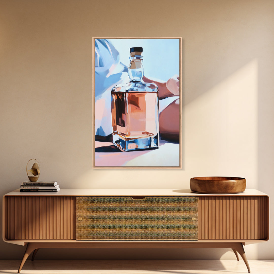 Whiskey Bottle, Elegant Drink, Modern Still Life, Minimalist Art, Sophisticated Decor, Bar Wall Art, Contemporary Painting, Canvas Print