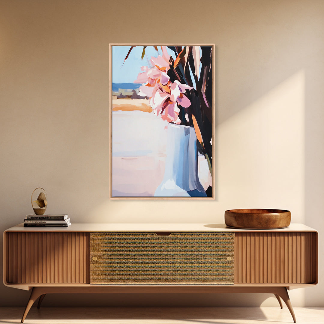 Beach Vase, Coastal Florals, Ocean Breeze, Relaxing Summer Art, Minimalist Aesthetic, Pastel Painting, Living Room Art, Canvas Print