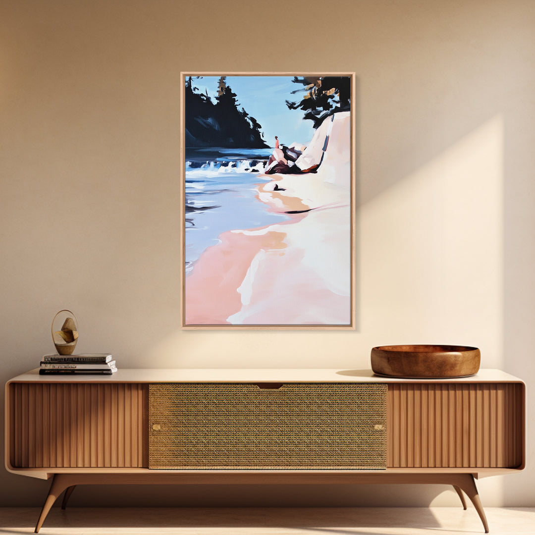 Coastal Escape, Beach Serenity, Soft Ocean Art, Tranquil Nature Scene, Summer Home Decor, Relaxing Wall Art, Framed Canvas Print